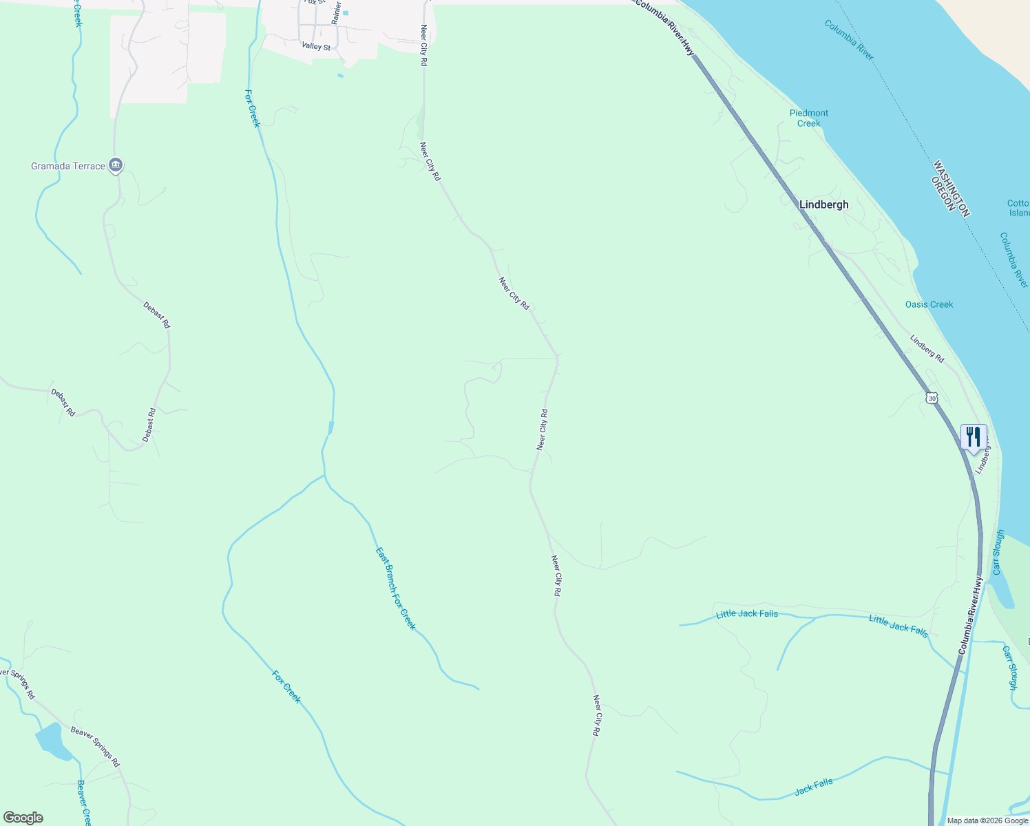 map of restaurants, bars, coffee shops, grocery stores, and more near 73999 Neer City Road in Rainier