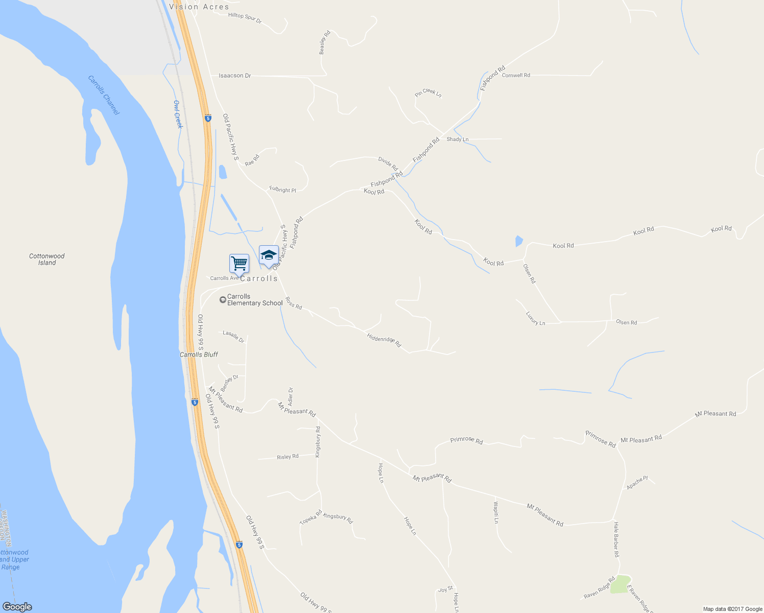 map of restaurants, bars, coffee shops, grocery stores, and more near 424 Ross Road in Kelso