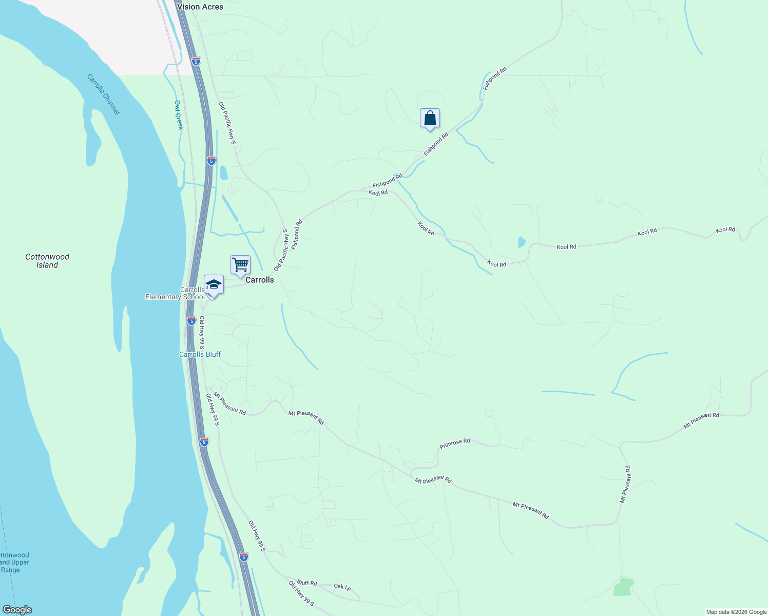 map of restaurants, bars, coffee shops, grocery stores, and more near 424 Ross Road in Kelso