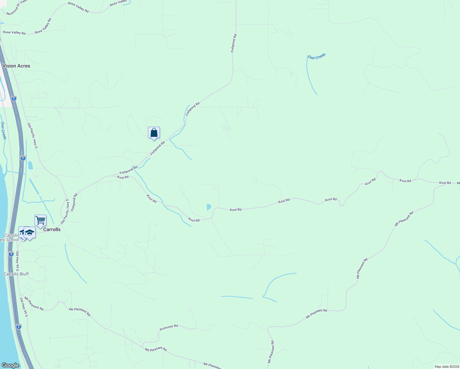 map of restaurants, bars, coffee shops, grocery stores, and more near 818 Kool Road in Kelso