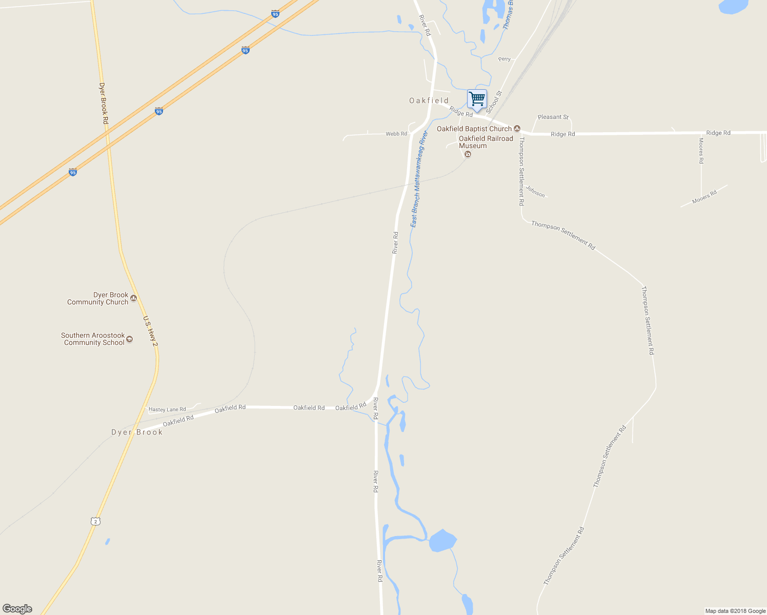 map of restaurants, bars, coffee shops, grocery stores, and more near 183 River Road in Oakfield