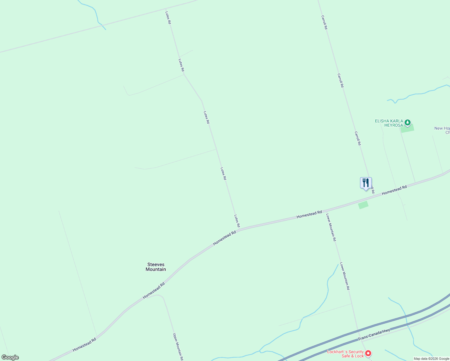 map of restaurants, bars, coffee shops, grocery stores, and more near 53 Lutes Road in Steeves Mountain