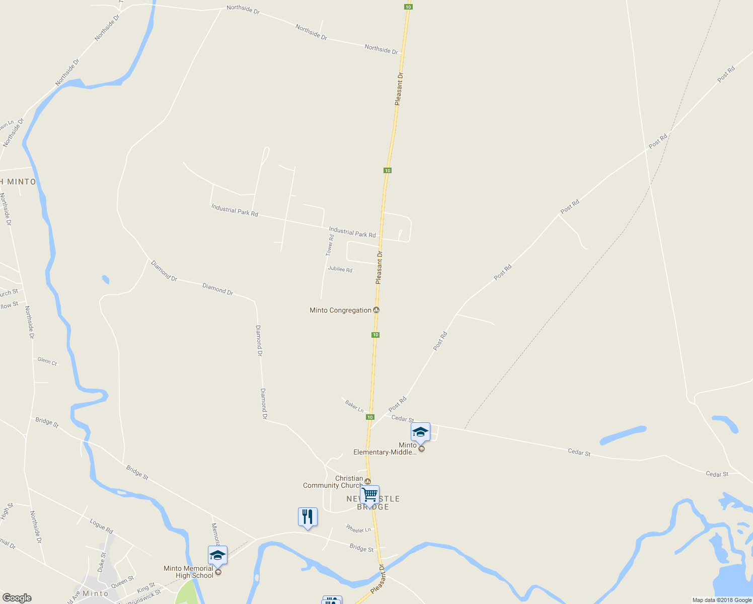 map of restaurants, bars, coffee shops, grocery stores, and more near 918 Pleasant Drive in Minto