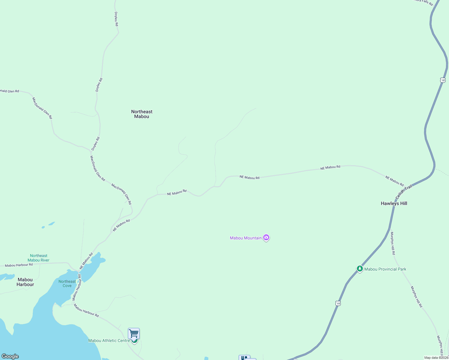 map of restaurants, bars, coffee shops, grocery stores, and more near 538 Northeast Mabou Road in Mabou