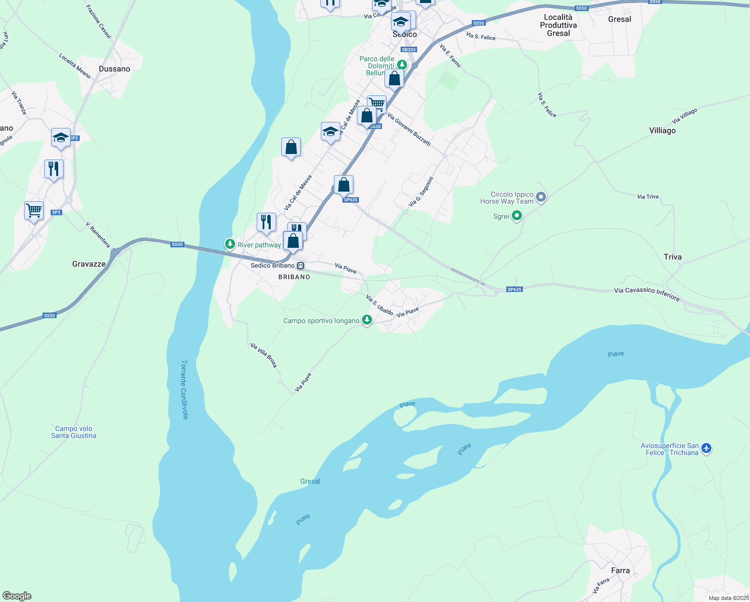 map of restaurants, bars, coffee shops, grocery stores, and more near 5 Via San Ubaldo in Sedico