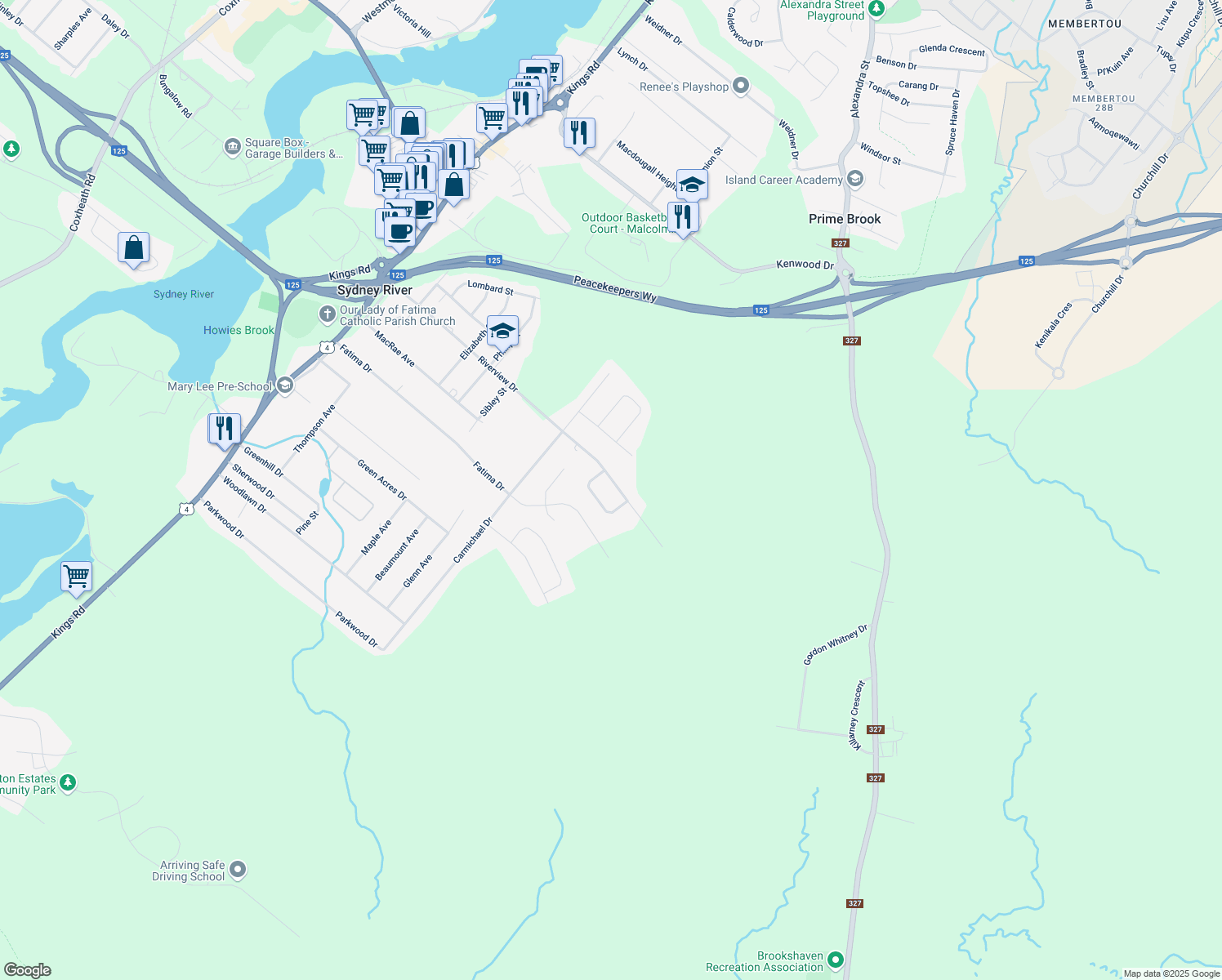 map of restaurants, bars, coffee shops, grocery stores, and more near 264 Riverview Drive in Sydney