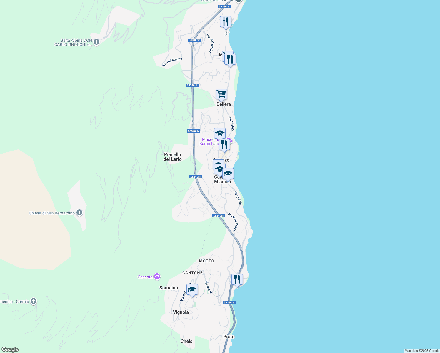 map of restaurants, bars, coffee shops, grocery stores, and more near 33 Via Statale in Calozzo