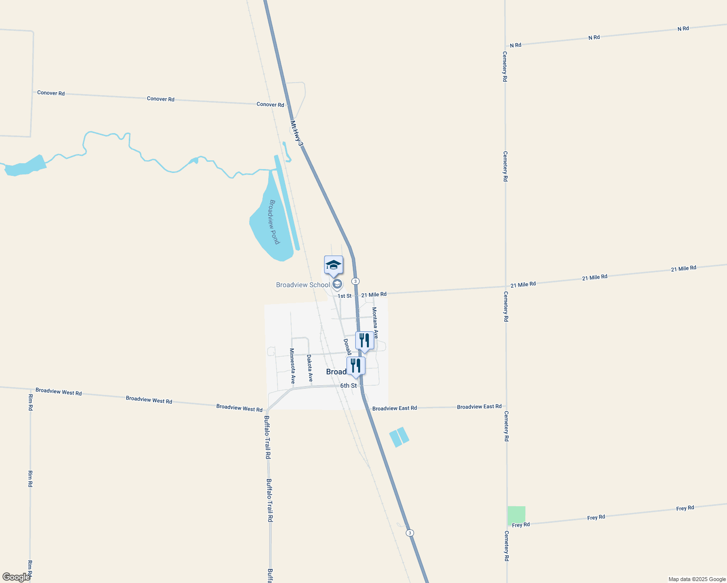 map of restaurants, bars, coffee shops, grocery stores, and more near 13819 1st Street in Broadview
