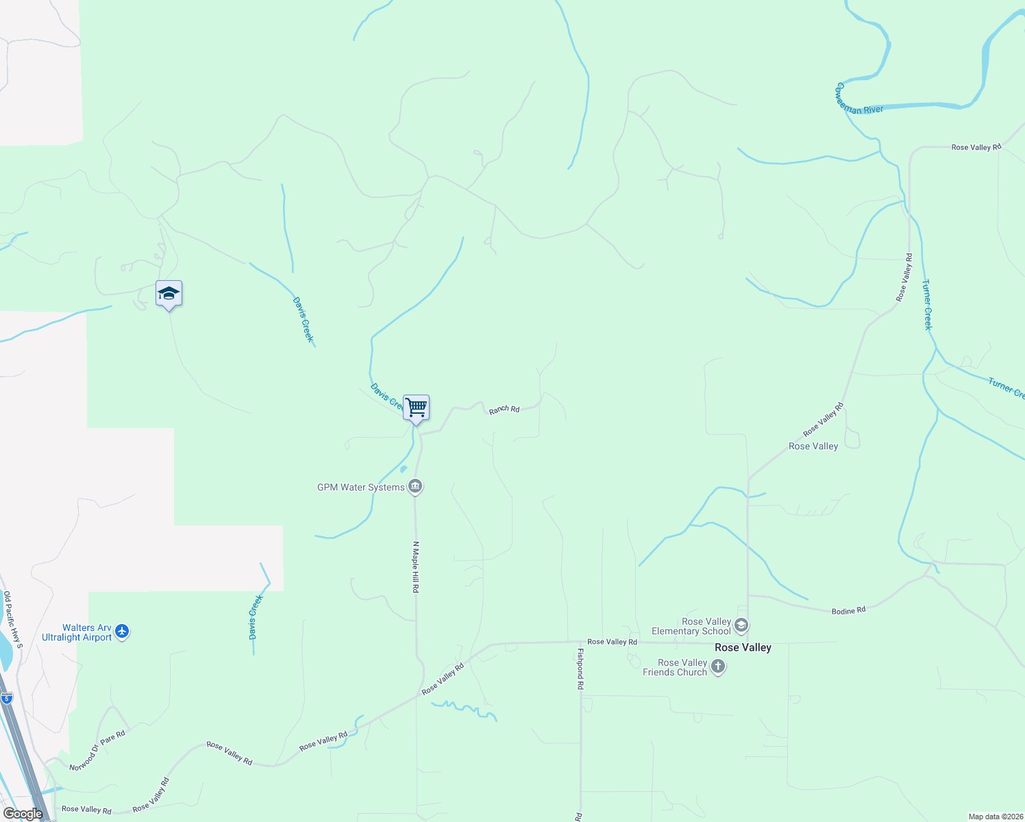 map of restaurants, bars, coffee shops, grocery stores, and more near 267 Ranch Road in Kelso