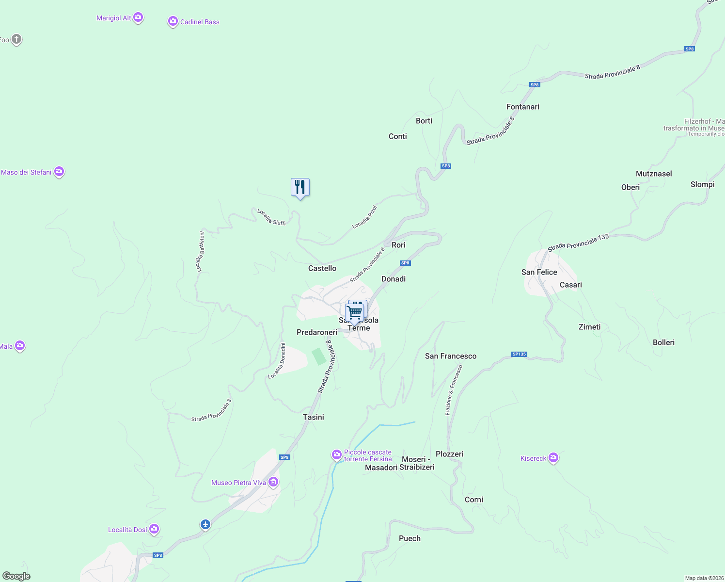 map of restaurants, bars, coffee shops, grocery stores, and more near in Sant'Orsola Terme
