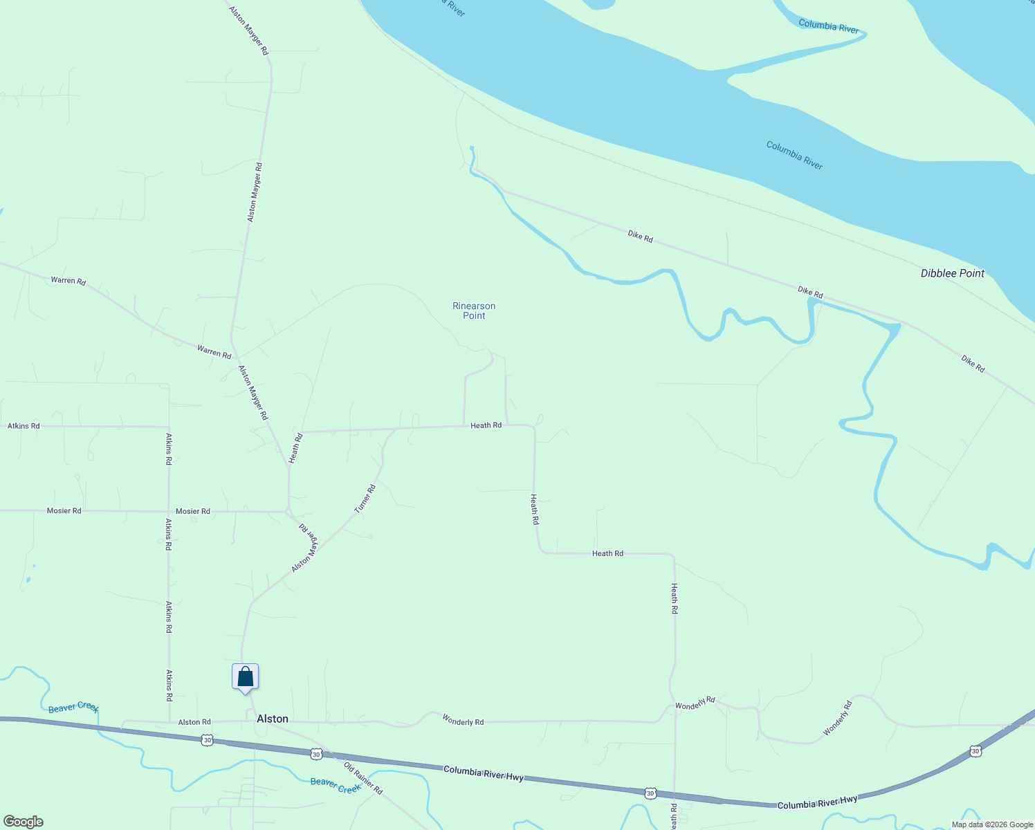 map of restaurants, bars, coffee shops, grocery stores, and more near 76654 Heath Road in Rainier