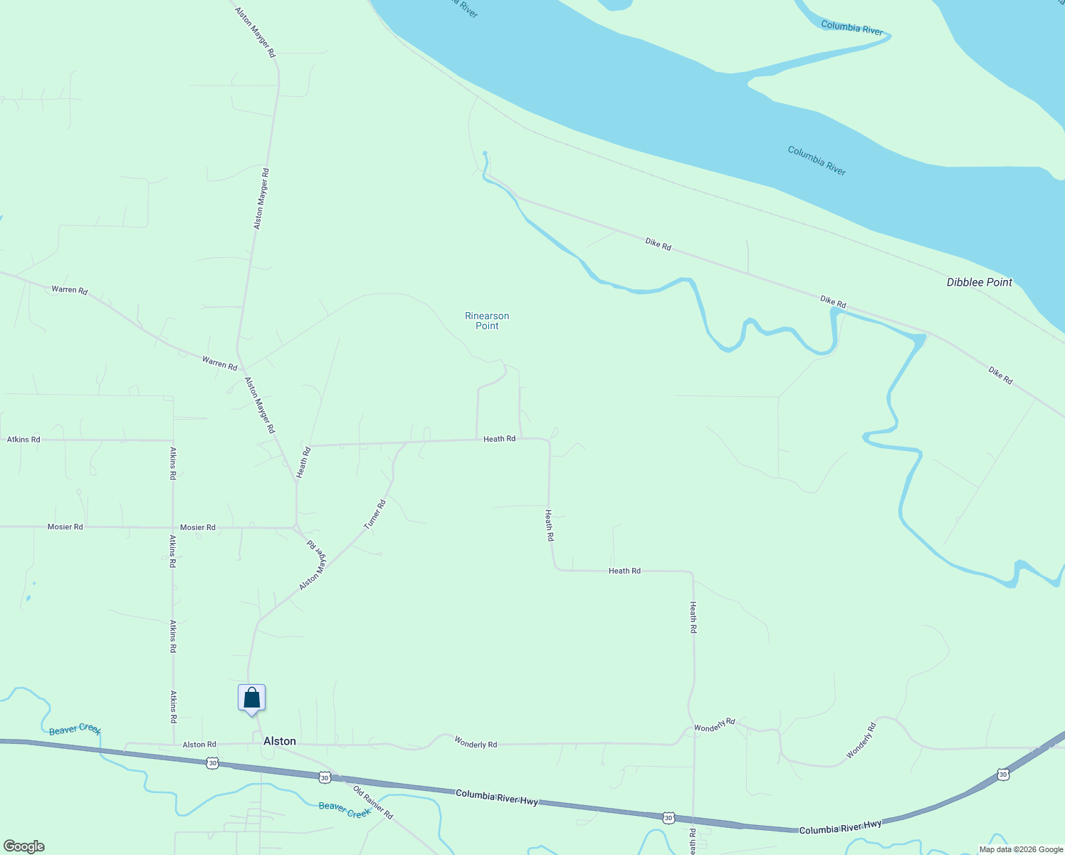 map of restaurants, bars, coffee shops, grocery stores, and more near 76654 Heath Road in Rainier