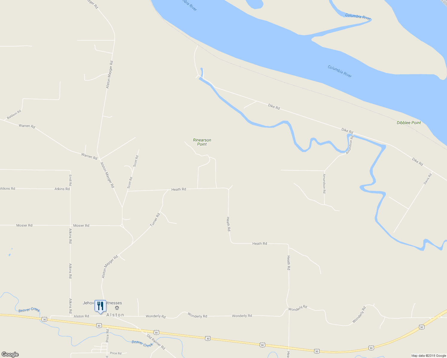 map of restaurants, bars, coffee shops, grocery stores, and more near 76654 Heath Road in Rainier