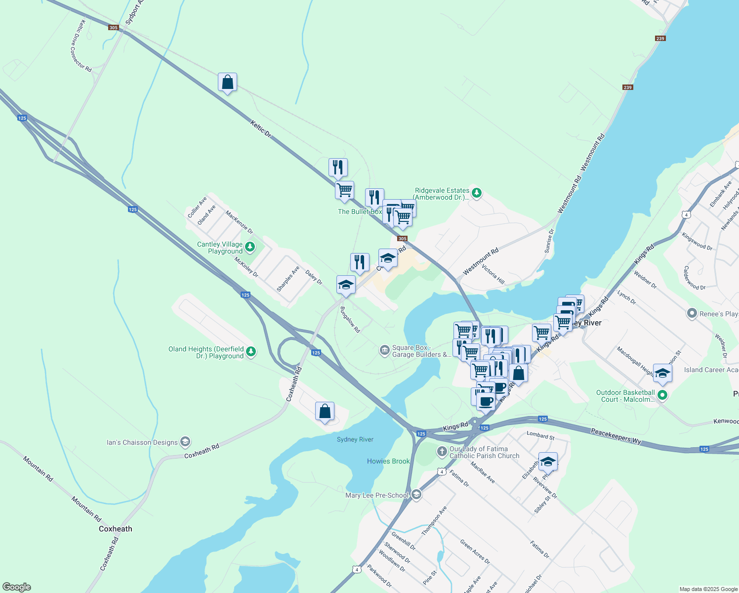 map of restaurants, bars, coffee shops, grocery stores, and more near 24 Hillcrest Drive in Sydney