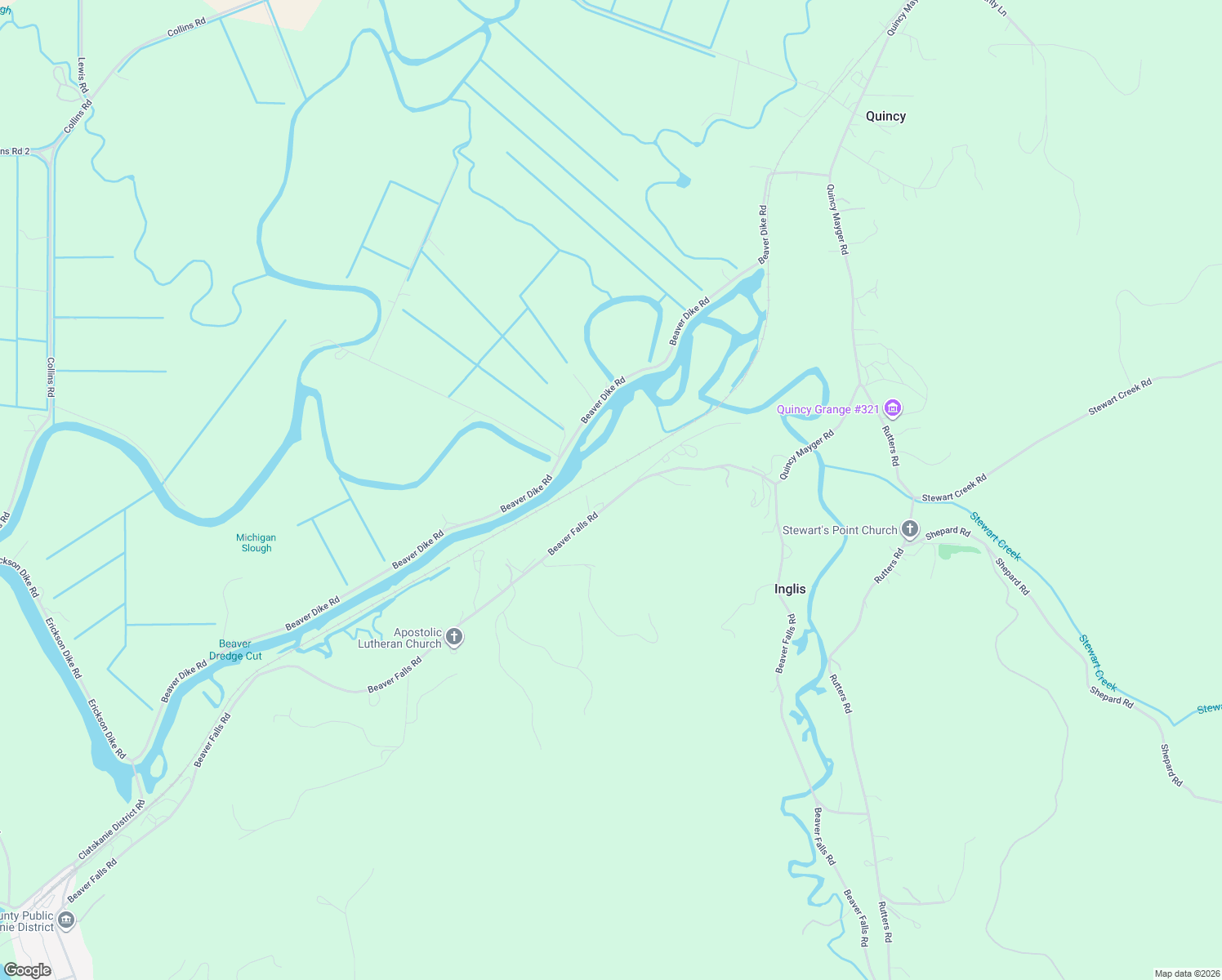 map of restaurants, bars, coffee shops, grocery stores, and more near 19043 Beaver Falls Road in Clatskanie