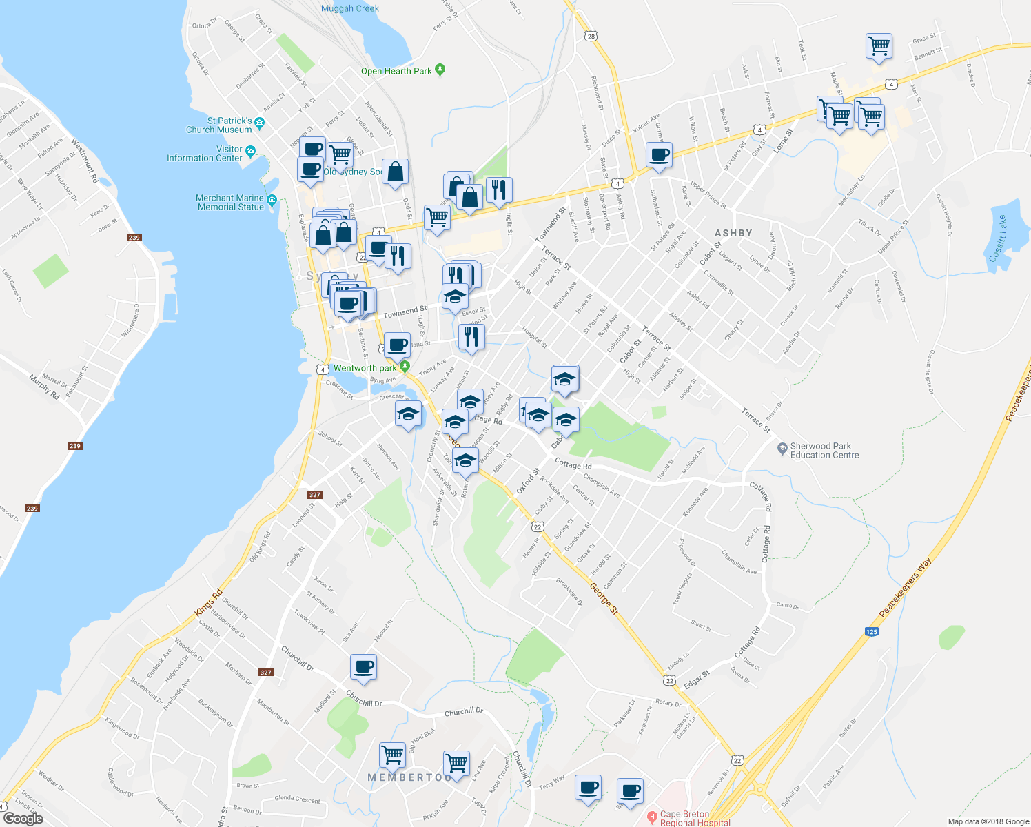 map of restaurants, bars, coffee shops, grocery stores, and more near 17 Saint Peters Road in Sydney