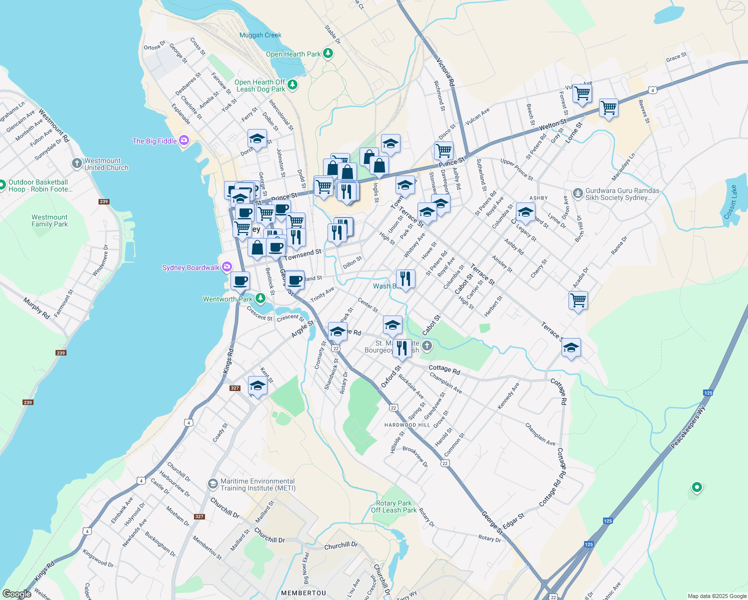 map of restaurants, bars, coffee shops, grocery stores, and more near 80 Whitney Avenue in Sydney