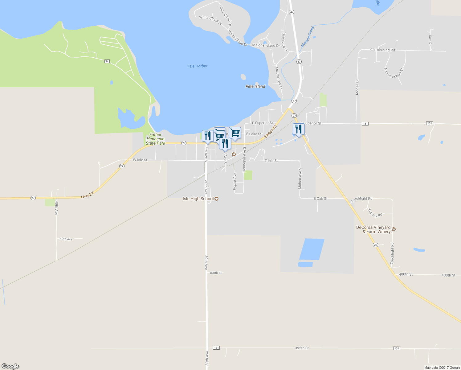 map of restaurants, bars, coffee shops, grocery stores, and more near 615 Poplar Avenue in Isle