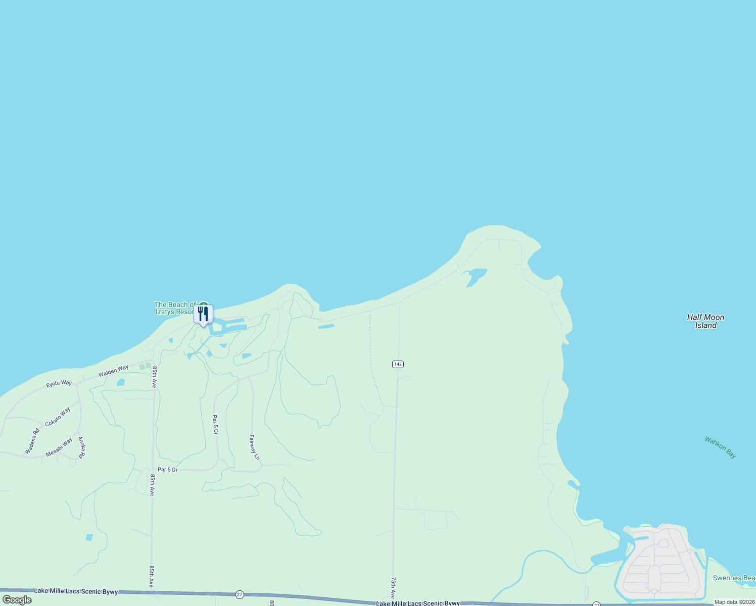map of restaurants, bars, coffee shops, grocery stores, and more near 7594 Tailor Road in Wahkon