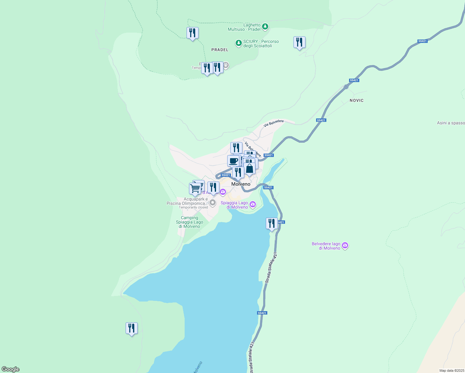 map of restaurants, bars, coffee shops, grocery stores, and more near 1 Via Lungo Lago in Molveno
