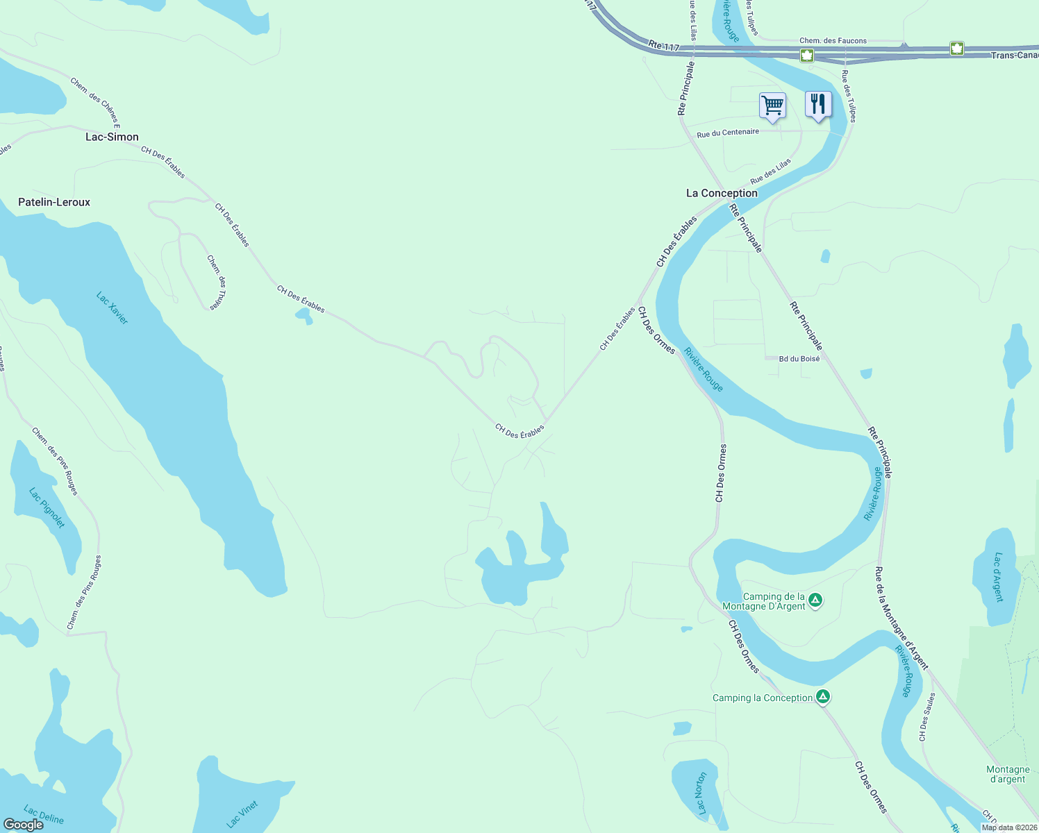 map of restaurants, bars, coffee shops, grocery stores, and more near 241 Chemin des Novateurs in Laurentides