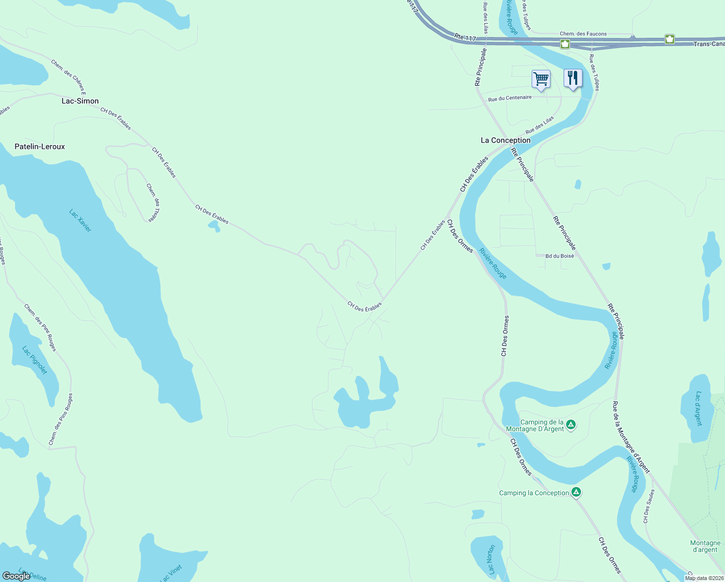 map of restaurants, bars, coffee shops, grocery stores, and more near 241 Chemin des Novateurs in Laurentides