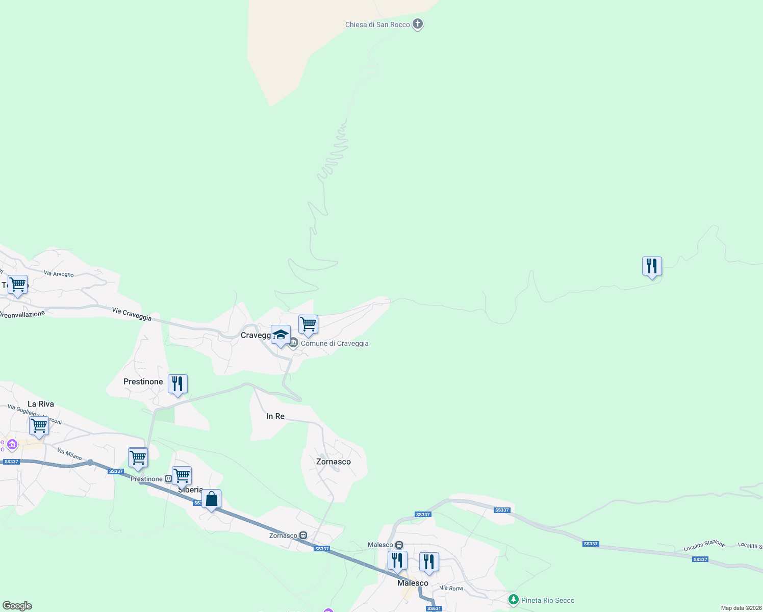 map of restaurants, bars, coffee shops, grocery stores, and more near 92 Via alla Vasca in Craveggia