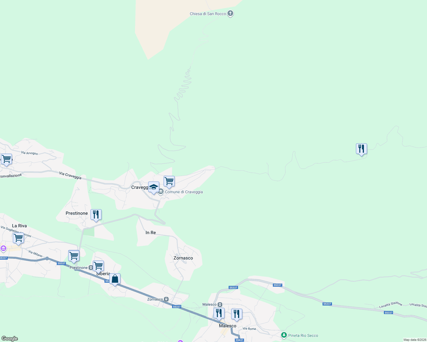 map of restaurants, bars, coffee shops, grocery stores, and more near 92 Via alla Vasca in Craveggia