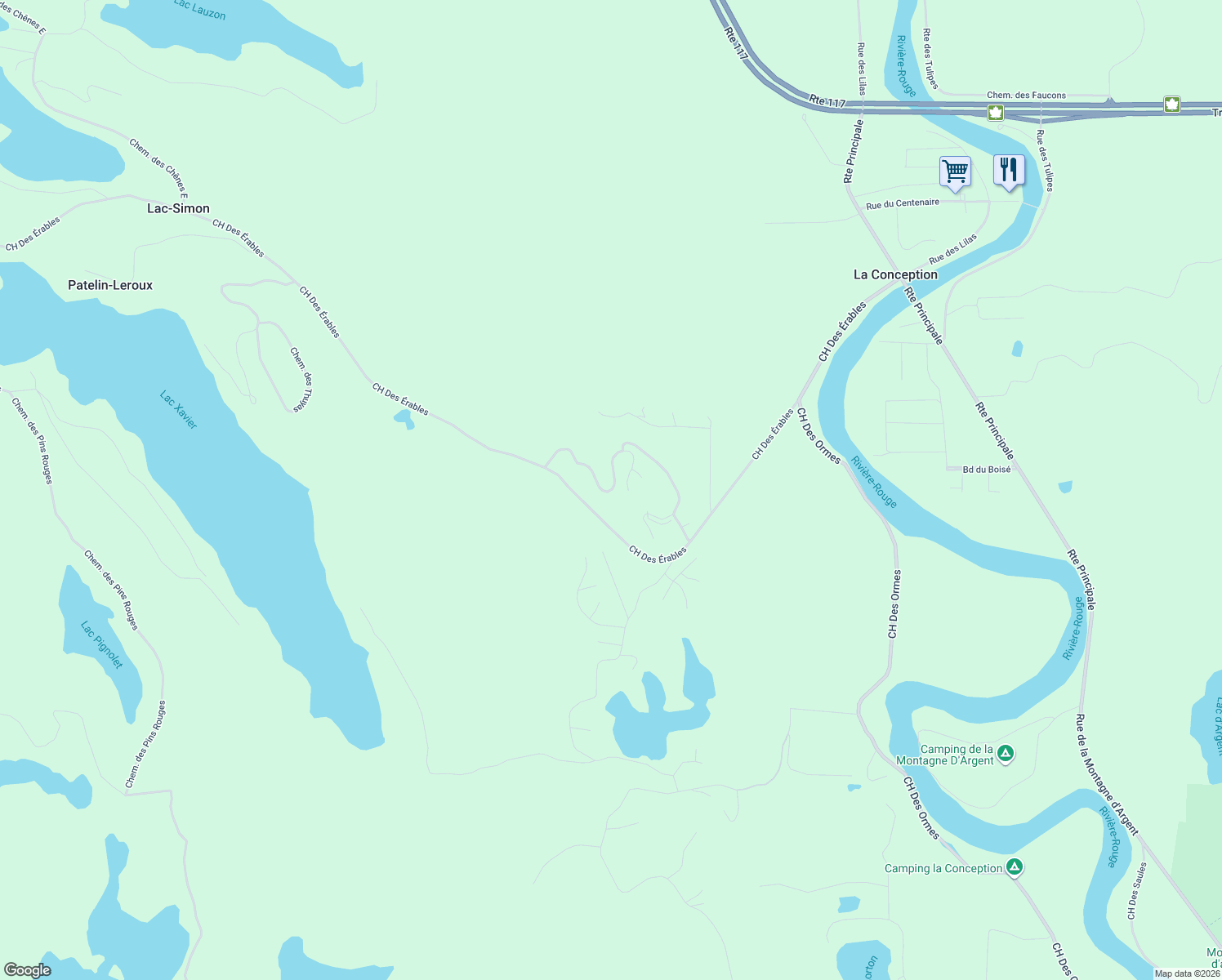 map of restaurants, bars, coffee shops, grocery stores, and more near Chemin des Novateurs in Laurentides