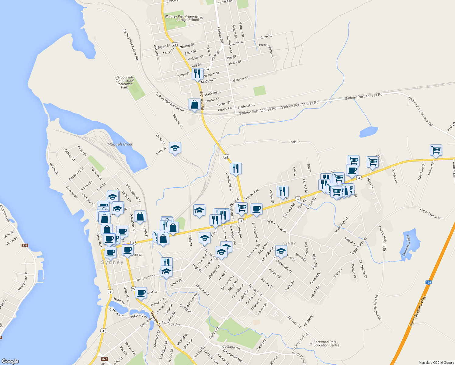 map of restaurants, bars, coffee shops, grocery stores, and more near 71 Richmond Street in Sydney