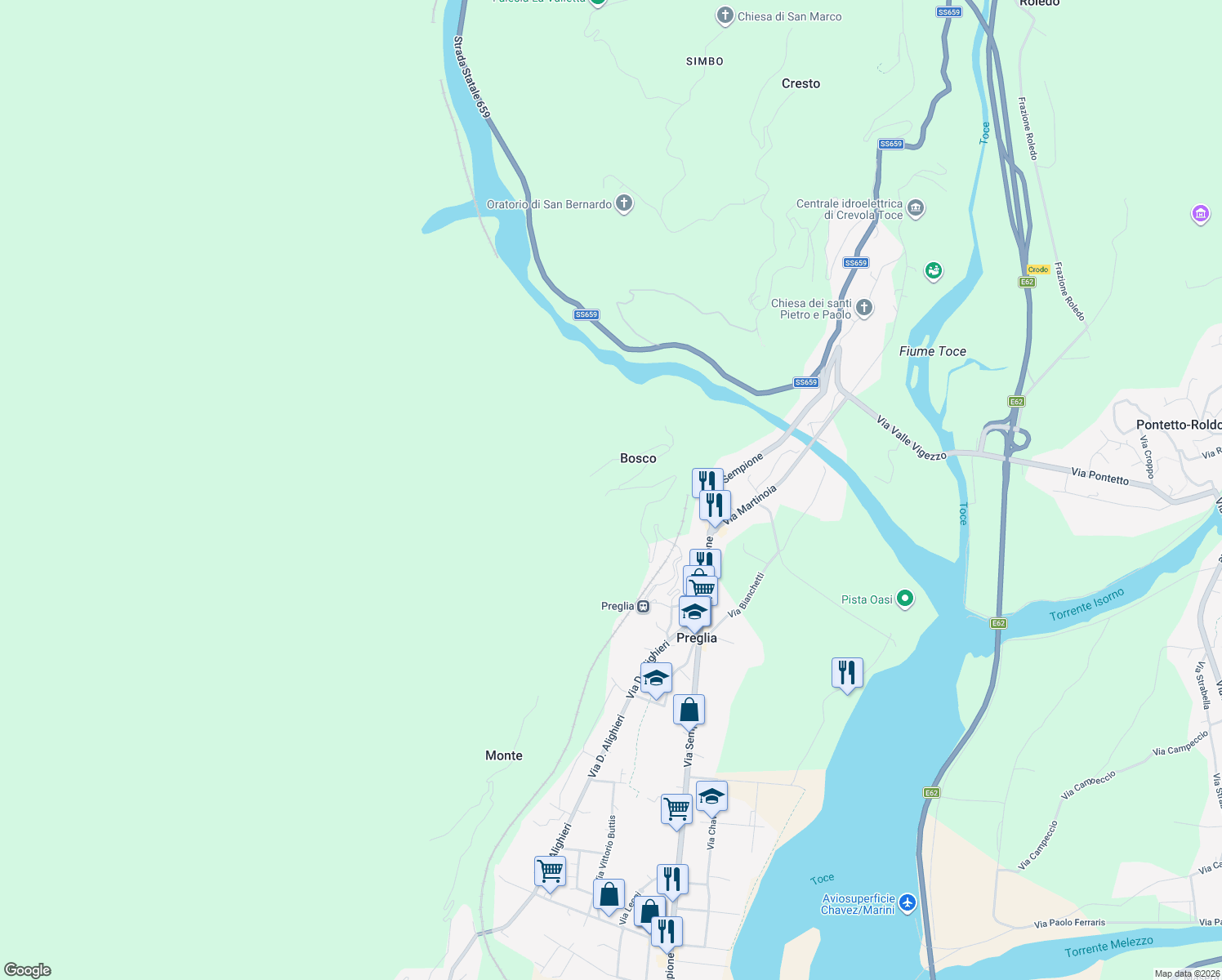 map of restaurants, bars, coffee shops, grocery stores, and more near 5 Frazione Bosco in Bosco