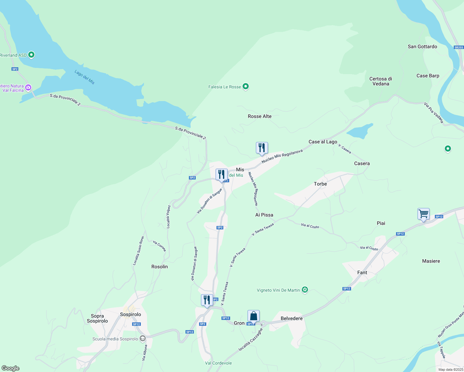map of restaurants, bars, coffee shops, grocery stores, and more near 125 Nucleo Mis Regolanova in Mis