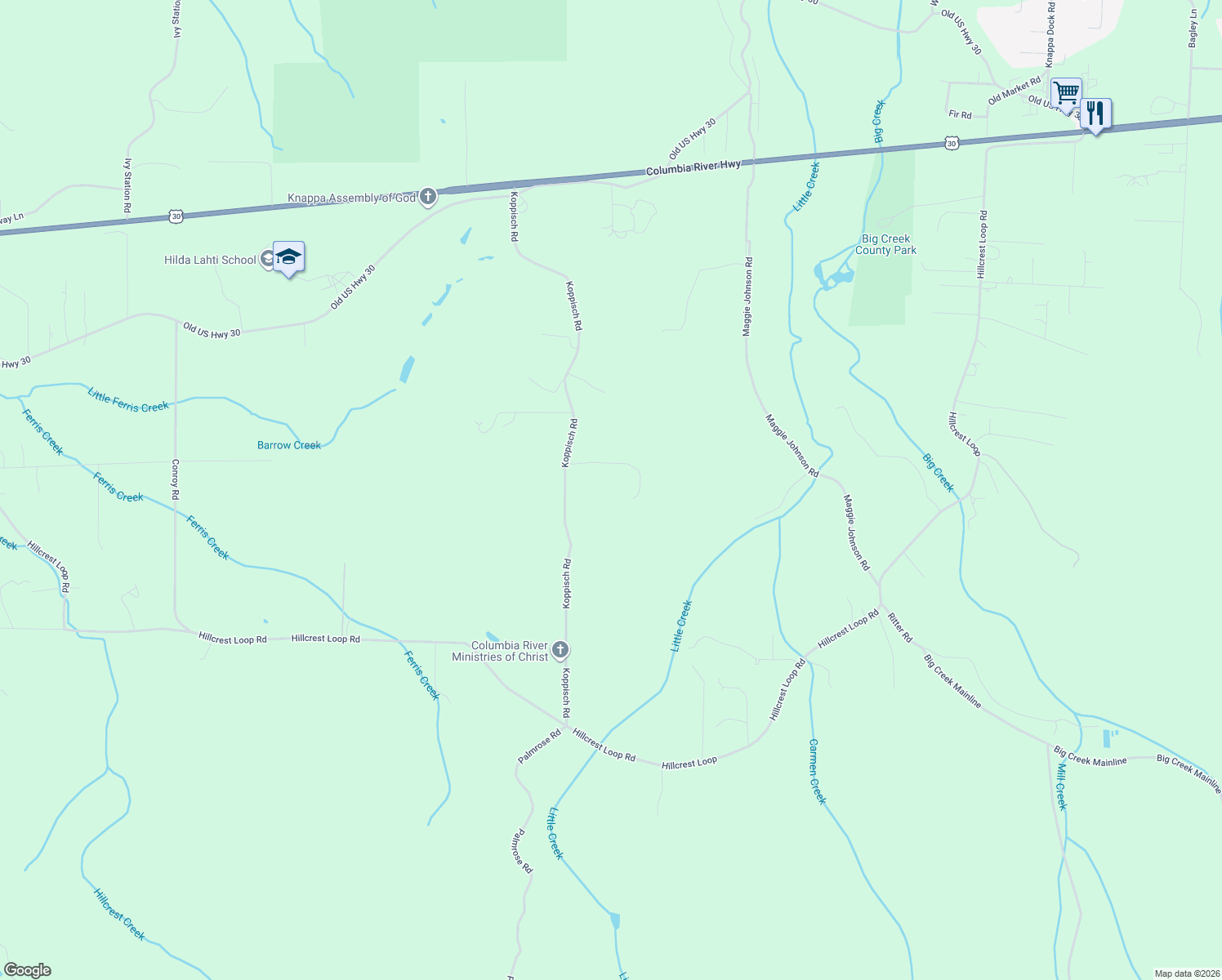 map of restaurants, bars, coffee shops, grocery stores, and more near 92273 Koppisch Road in Astoria
