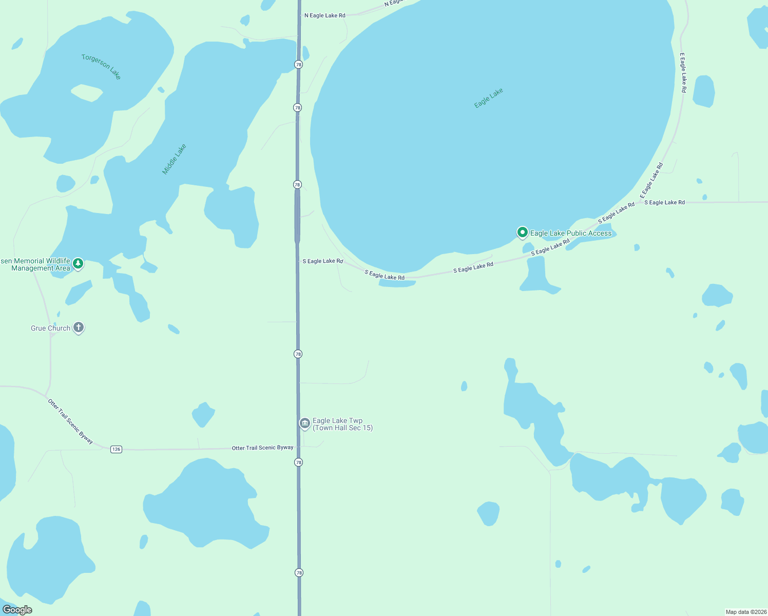 map of restaurants, bars, coffee shops, grocery stores, and more near 37654 South Eagle Lake Road in Battle Lake