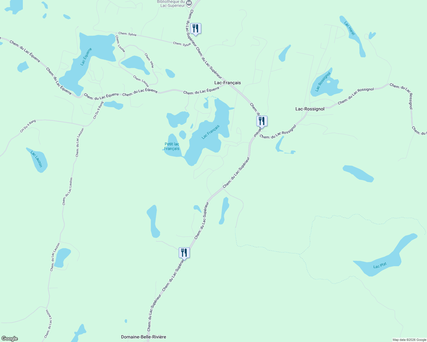 map of restaurants, bars, coffee shops, grocery stores, and more near Chemin de la Sablière in Laurentides