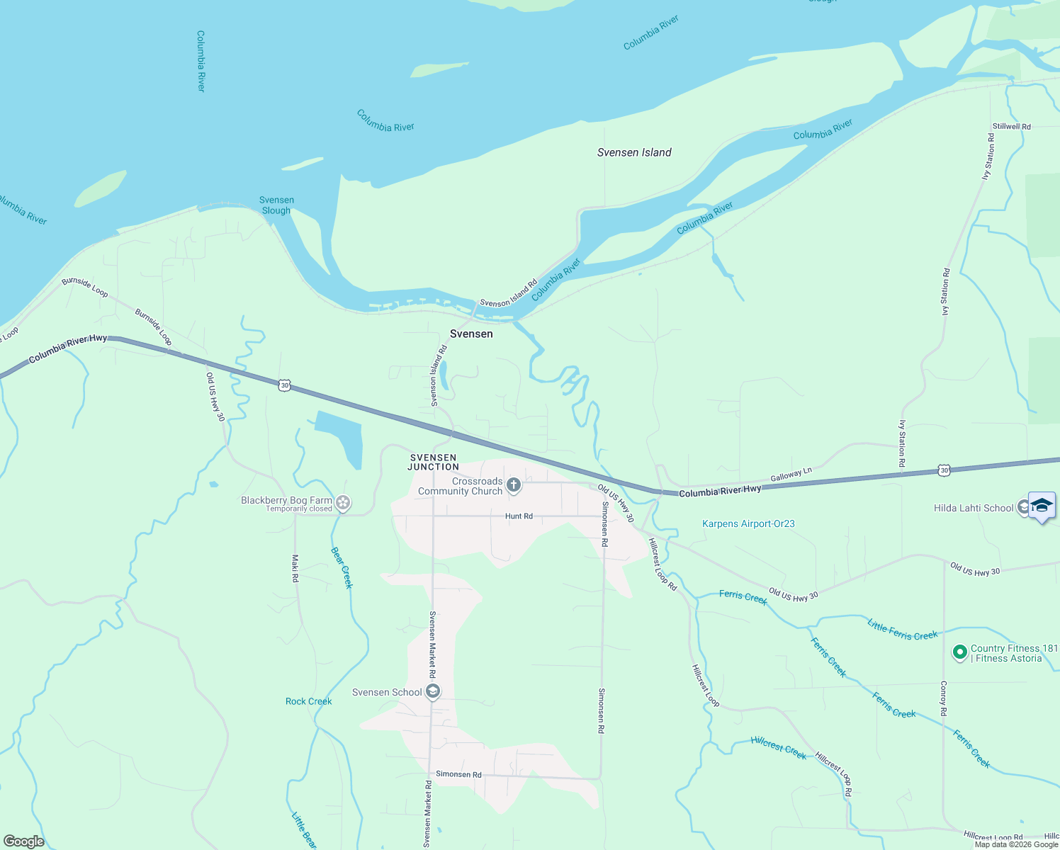 map of restaurants, bars, coffee shops, grocery stores, and more near 92946 Keller Road in Astoria