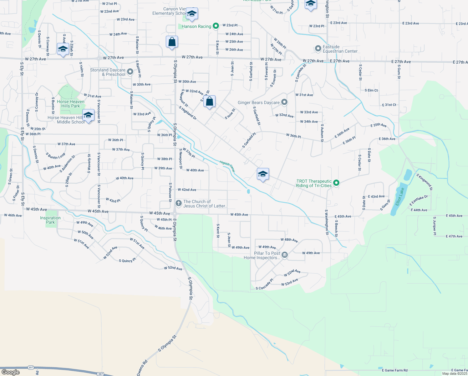 map of restaurants, bars, coffee shops, grocery stores, and more near 710 West 42nd Avenue in Kennewick