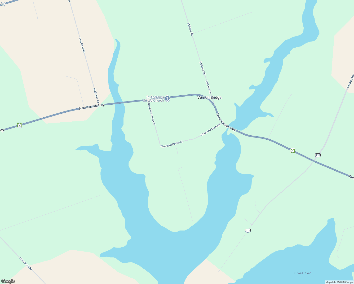 map of restaurants, bars, coffee shops, grocery stores, and more near 144 Riverview Crescent in Vernon Bridge