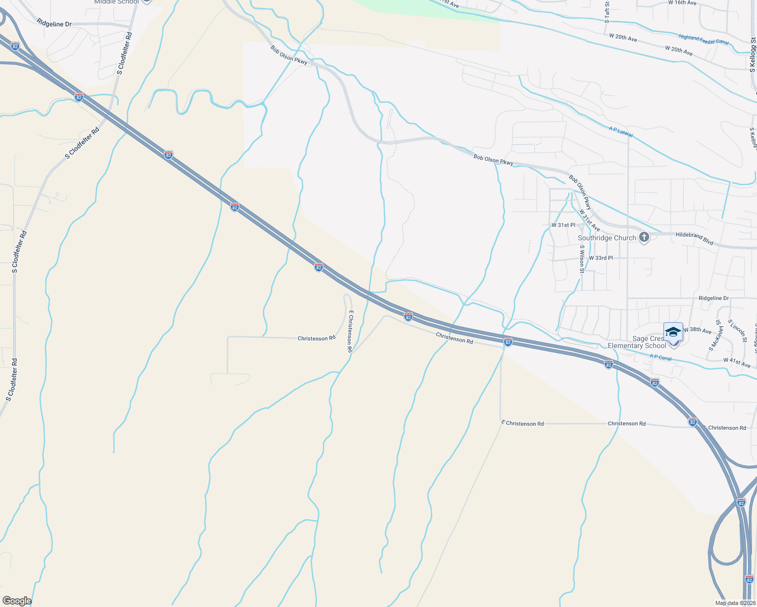 map of restaurants, bars, coffee shops, grocery stores, and more near Interstate 82 in Kennewick