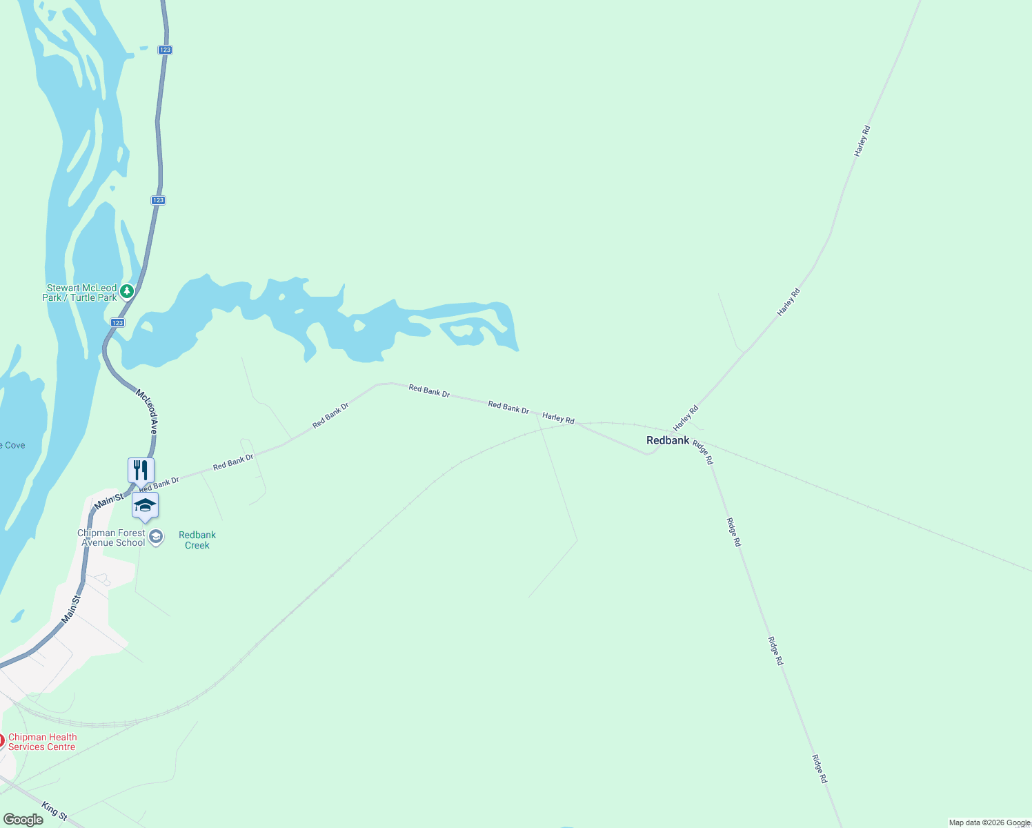 map of restaurants, bars, coffee shops, grocery stores, and more near 270 Red Bank Drive in Chipman
