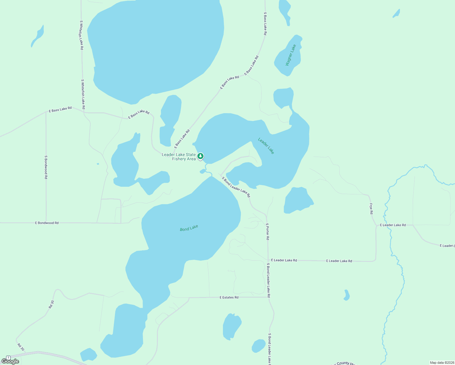 map of restaurants, bars, coffee shops, grocery stores, and more near 15730 S Bond Leader Lake Rd in Minong
