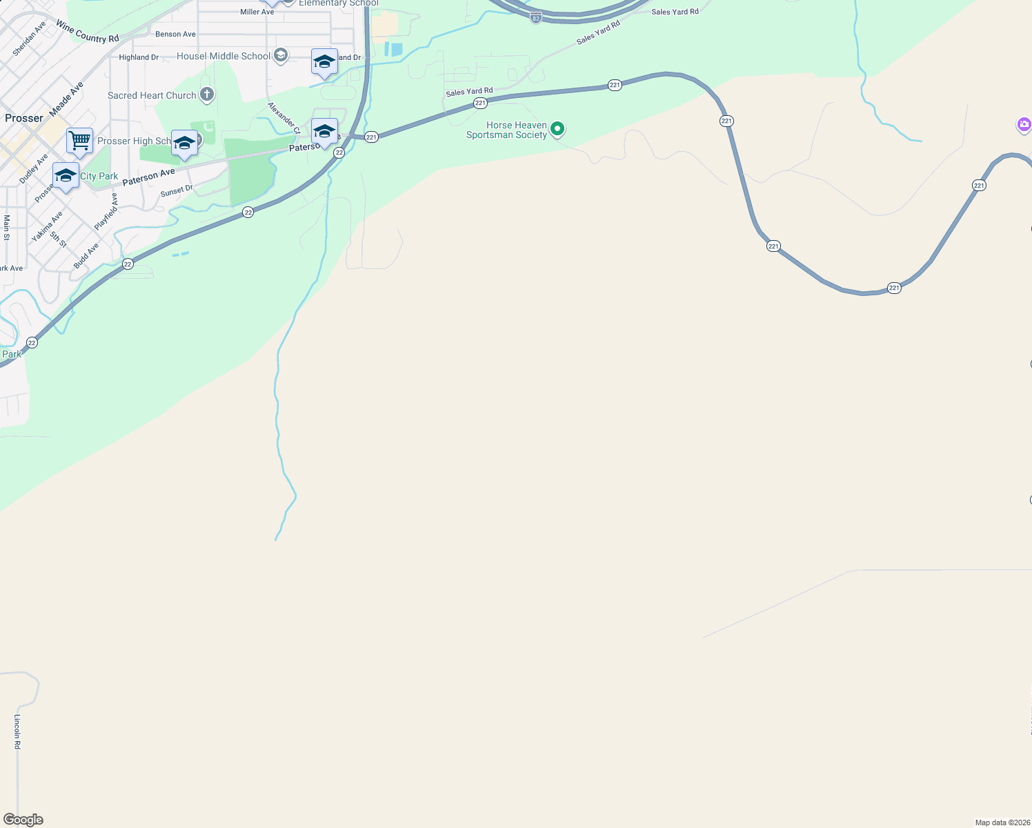 map of restaurants, bars, coffee shops, grocery stores, and more near 1312 Quarter Horse Trail in Prosser