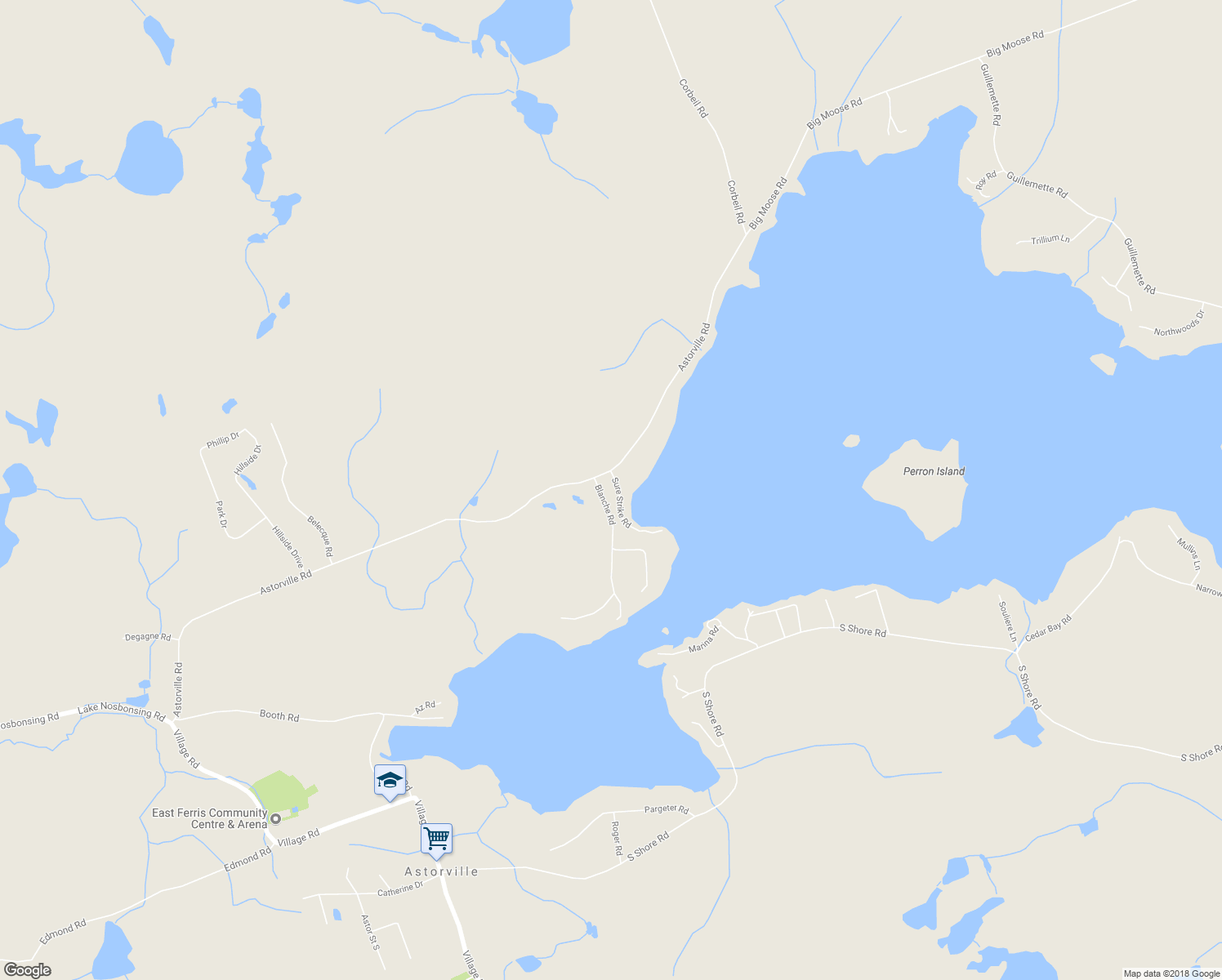 map of restaurants, bars, coffee shops, grocery stores, and more near 11 Blanche Road in Astorville