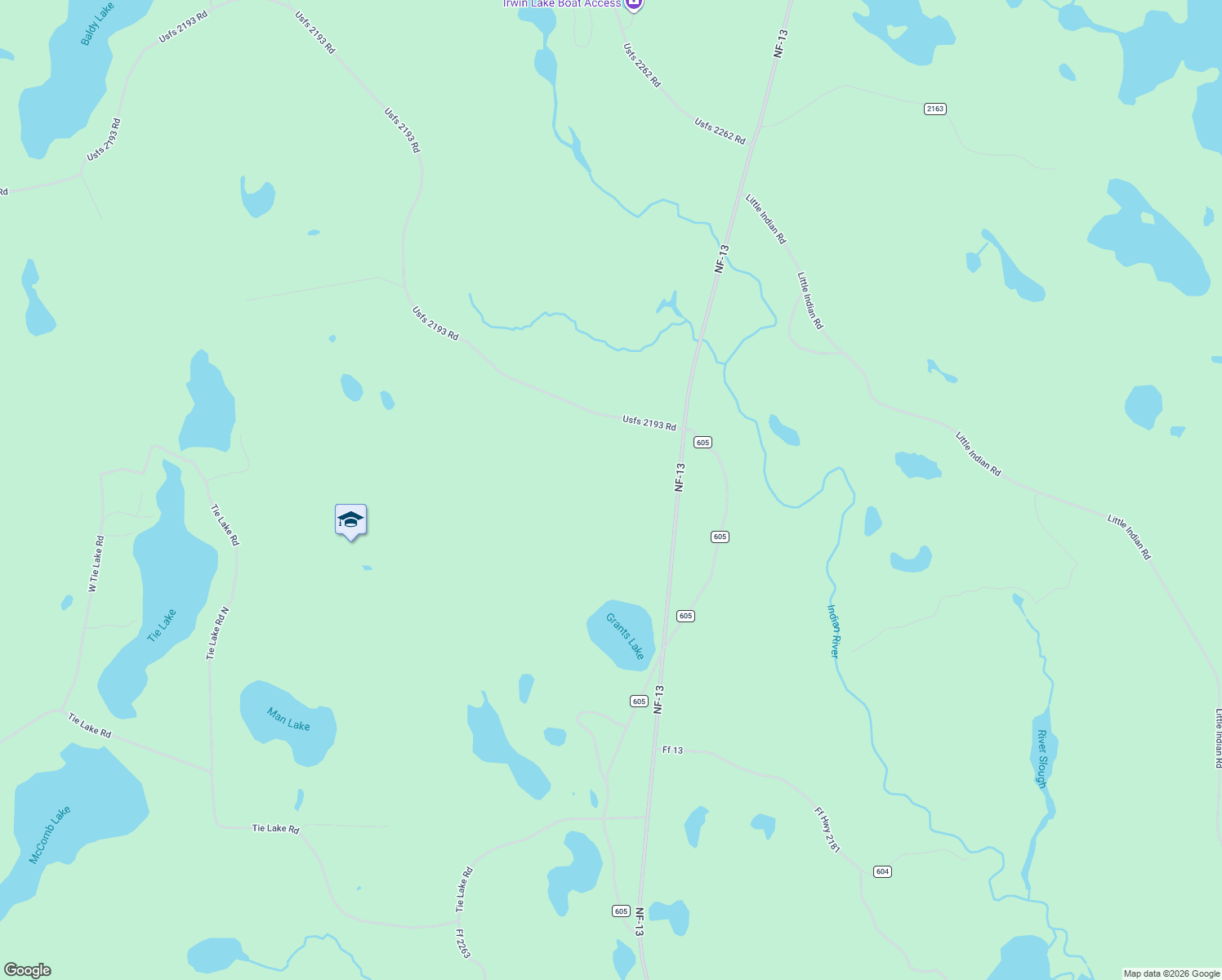map of restaurants, bars, coffee shops, grocery stores, and more near National Forest Development Road 13 in Alger County