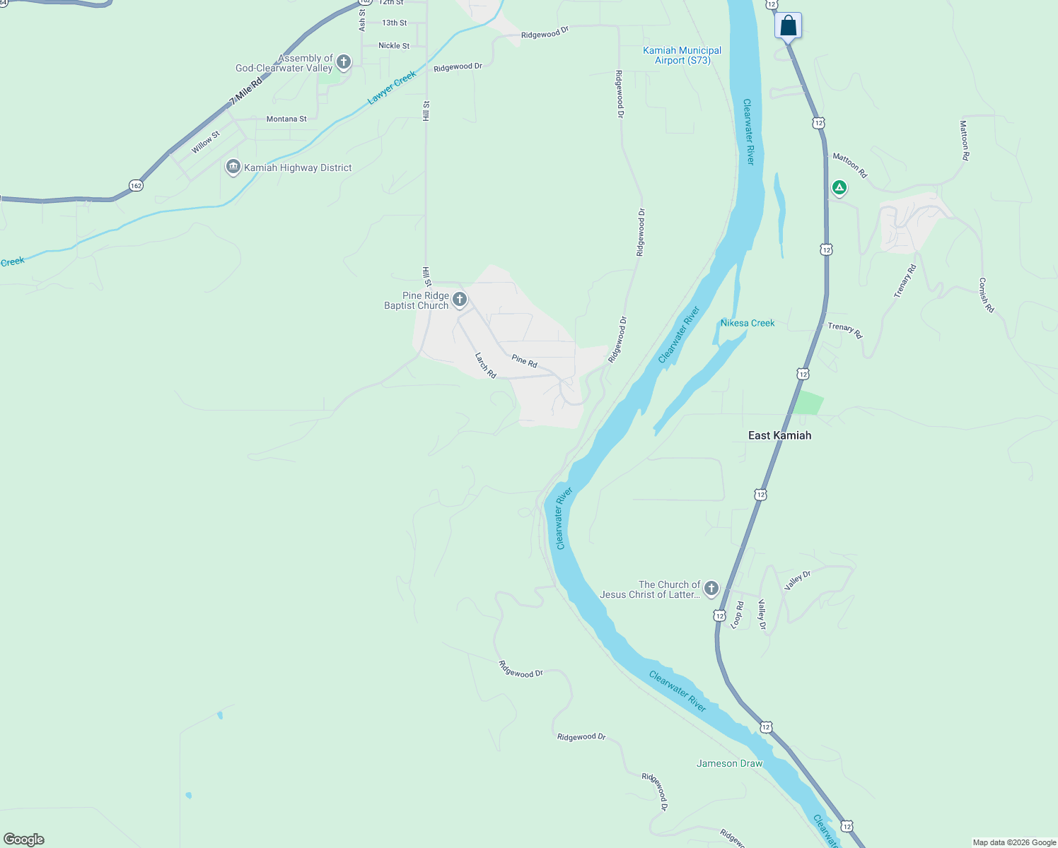 map of restaurants, bars, coffee shops, grocery stores, and more near 307 Locust Road in Kamiah