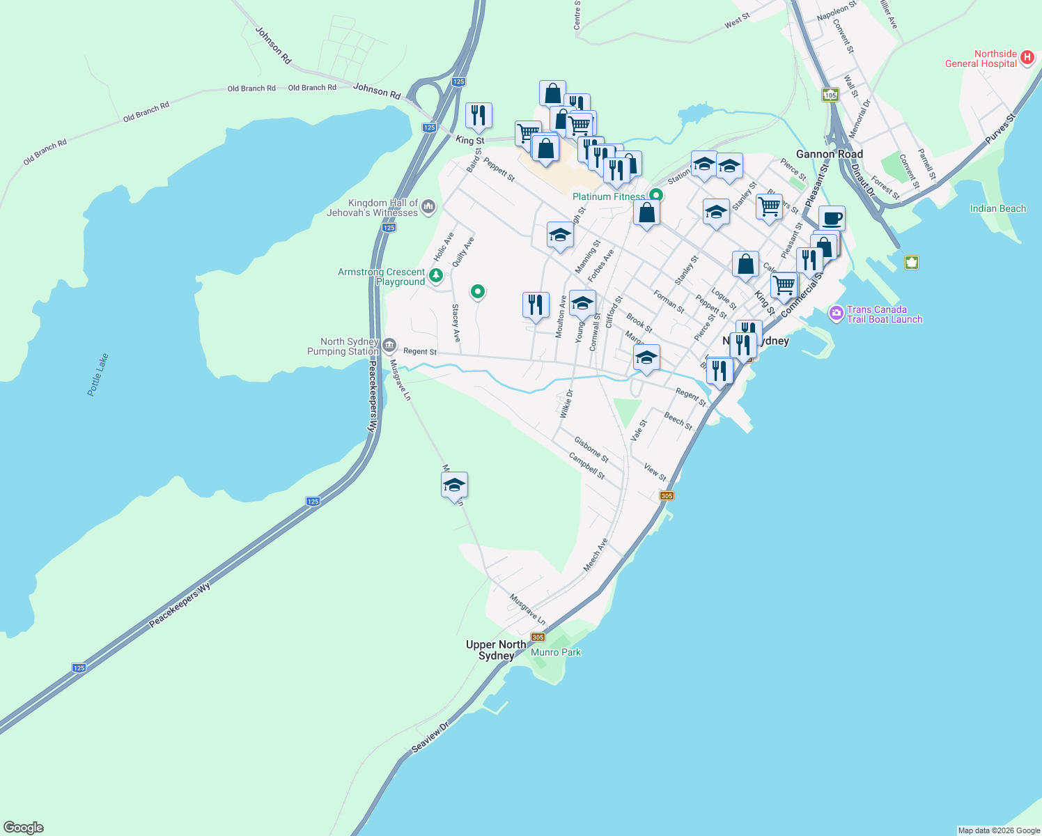 map of restaurants, bars, coffee shops, grocery stores, and more near 58 Campbell Street in North Sydney