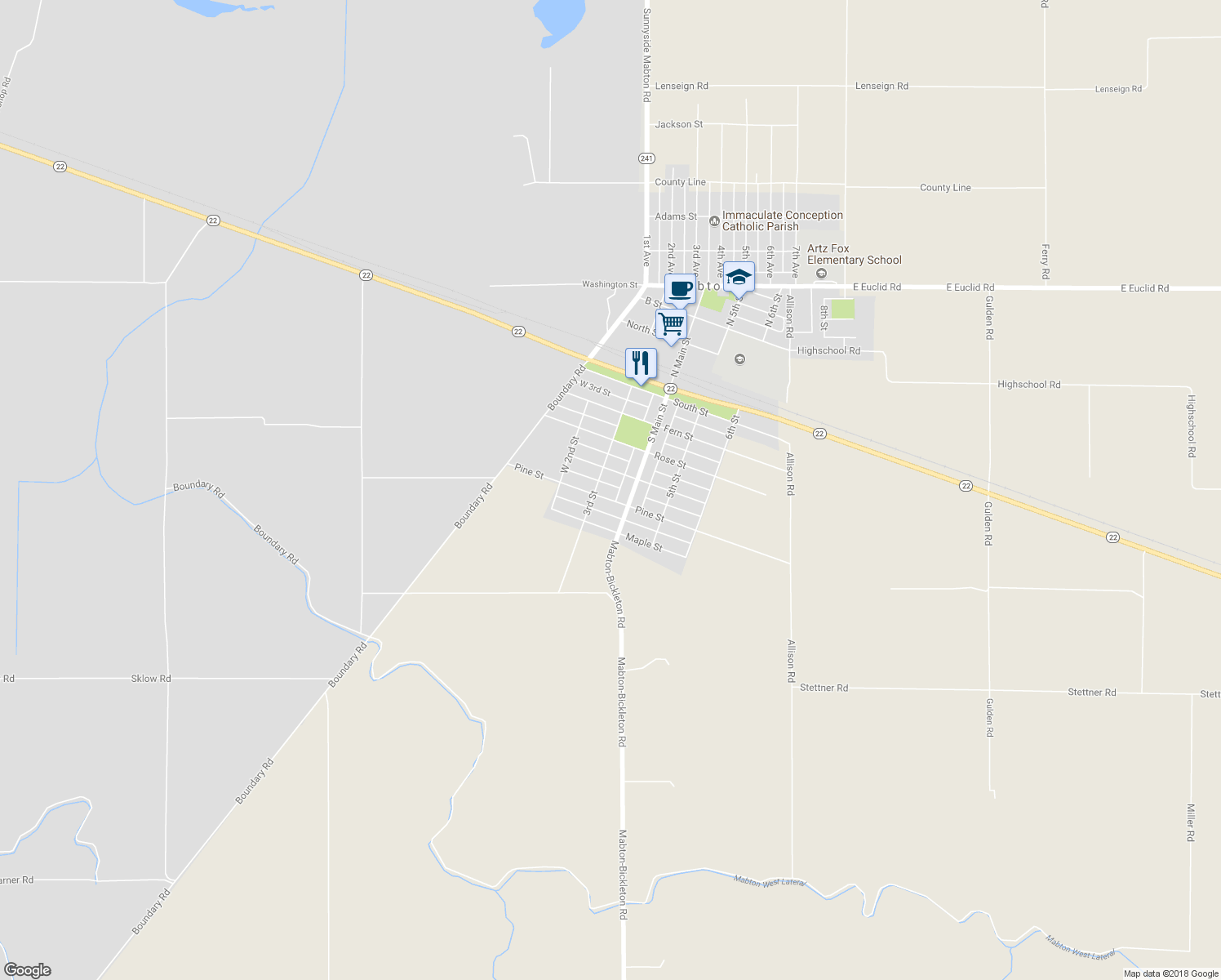map of restaurants, bars, coffee shops, grocery stores, and more near 313 Pine Street in Mabton