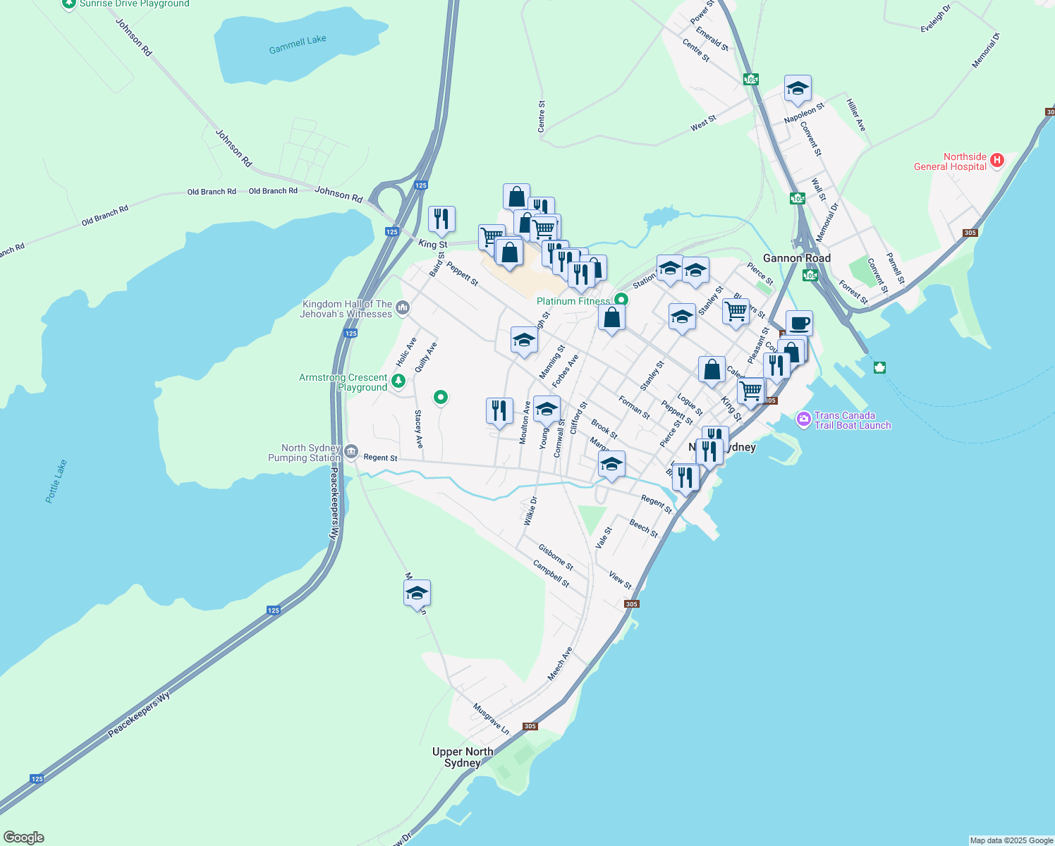 map of restaurants, bars, coffee shops, grocery stores, and more near 23 Moulton Avenue in North Sydney
