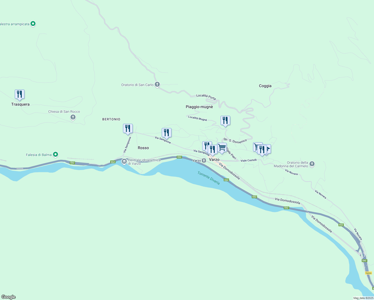 map of restaurants, bars, coffee shops, grocery stores, and more near 29 Via Sempione in Varzo
