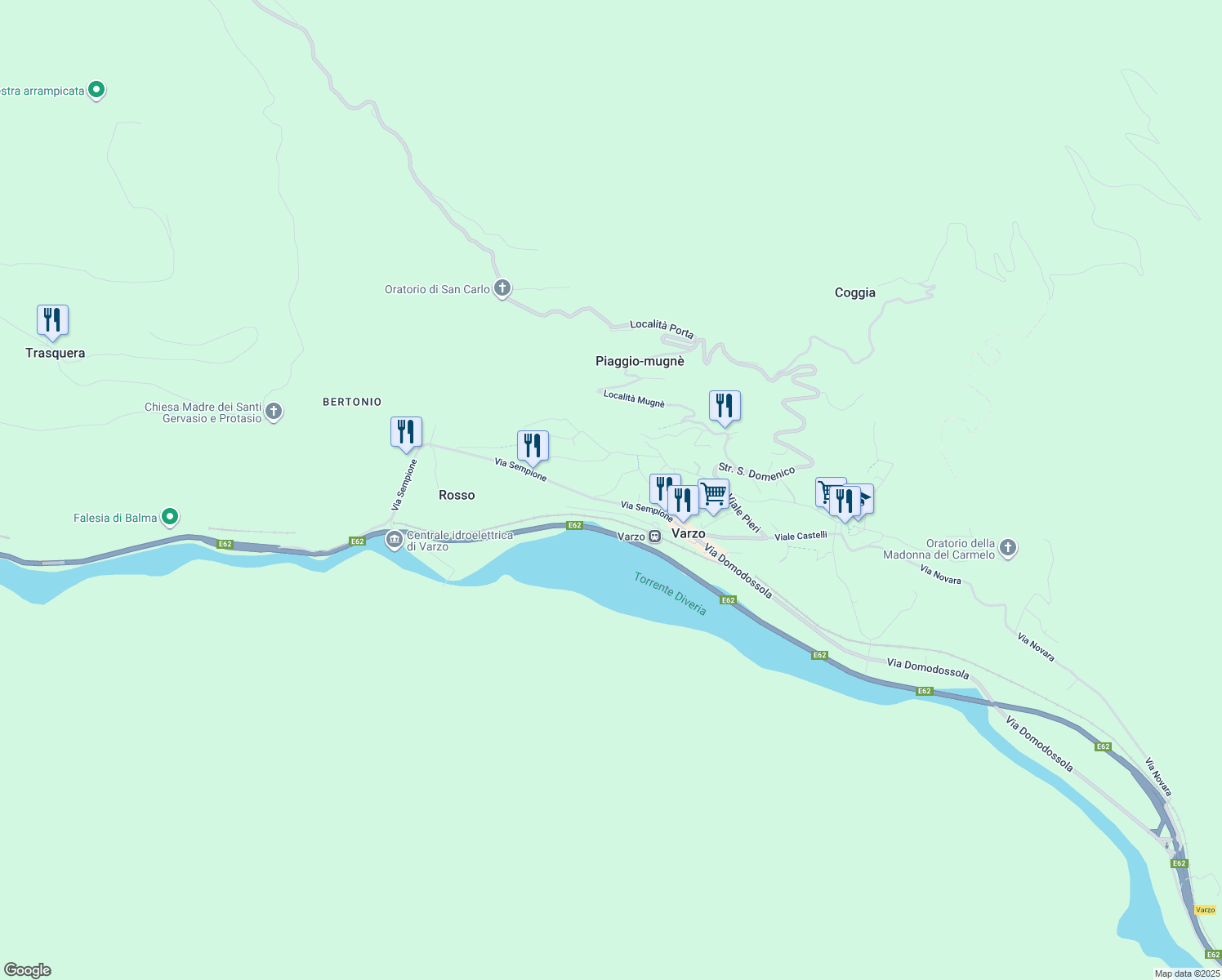 map of restaurants, bars, coffee shops, grocery stores, and more near 29 Via Sempione in Varzo